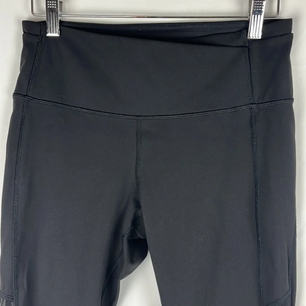 Lululemon Athletica Gear Up Black Mesh Crop Capris Leggings Size 8 - Excellent‎